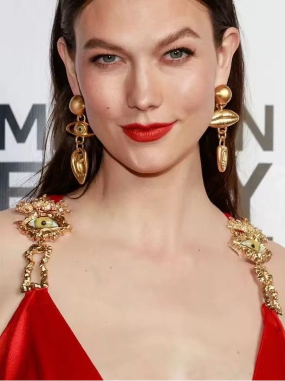 Schiaparelli Gold-Tone Drop Earrings with Sculptural Eye Detail - Women Jewelry